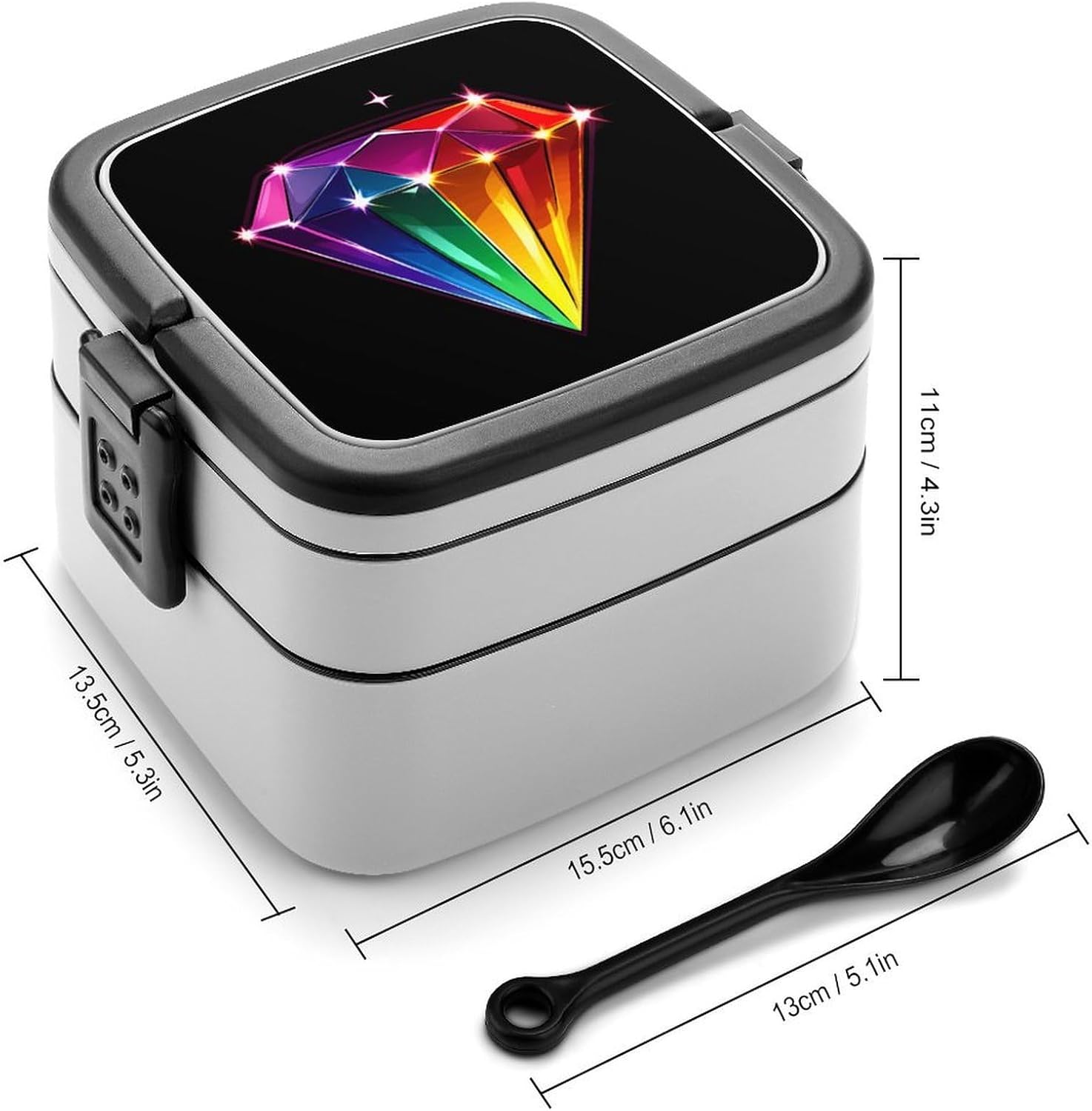 Colorful LGBT Diamond Bento Box with Spoon 2 Layer Food Container Cute Lunch Box for Travel Dining Work