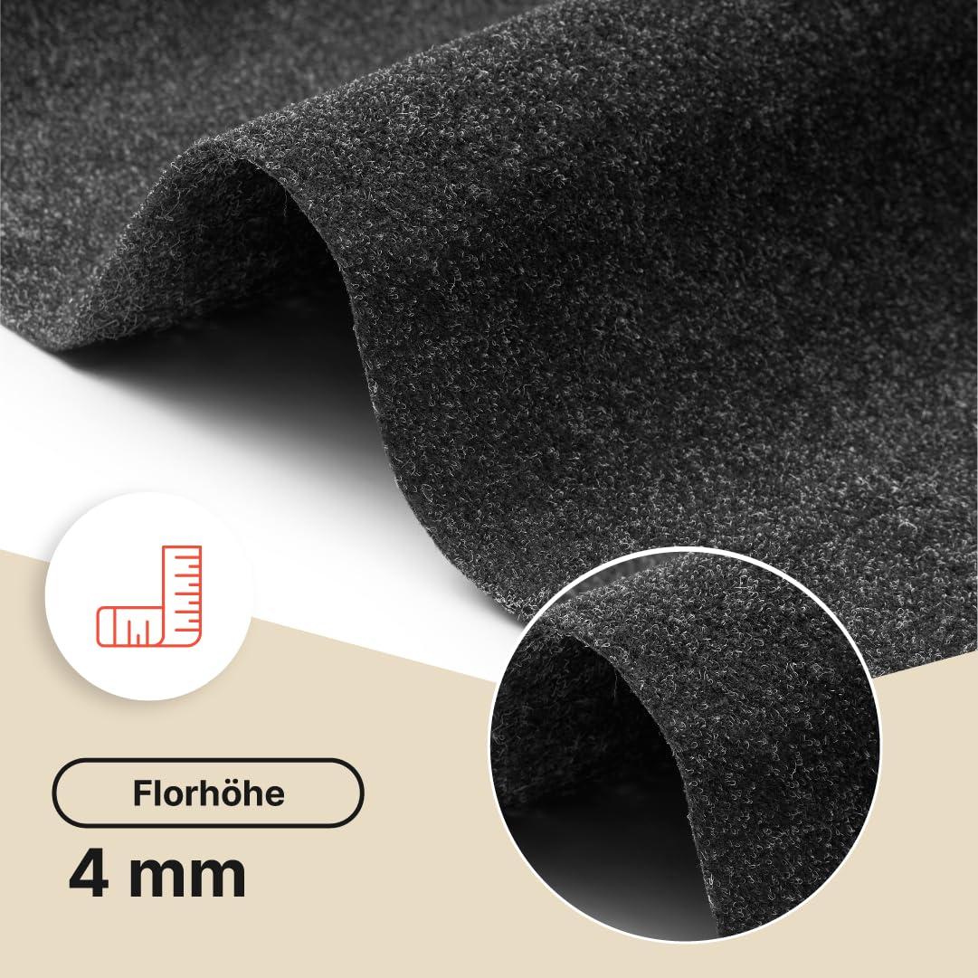 TAPISO Vera Kunstrasen 4 mm – Ultraflach & Pflegeleicht – Anthrazit– UV- & Wetterbeständig – Ideal für Balkon, Terrasse & Eingangsbereich 160 x 400 cm