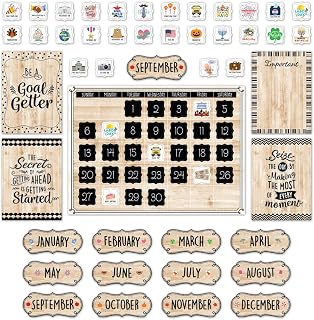 CTP Core Décor Black, White, and Wood Calendar Set Bulletin Board Top Classroom Decorating Accents (Creative Teaching Press 10920)