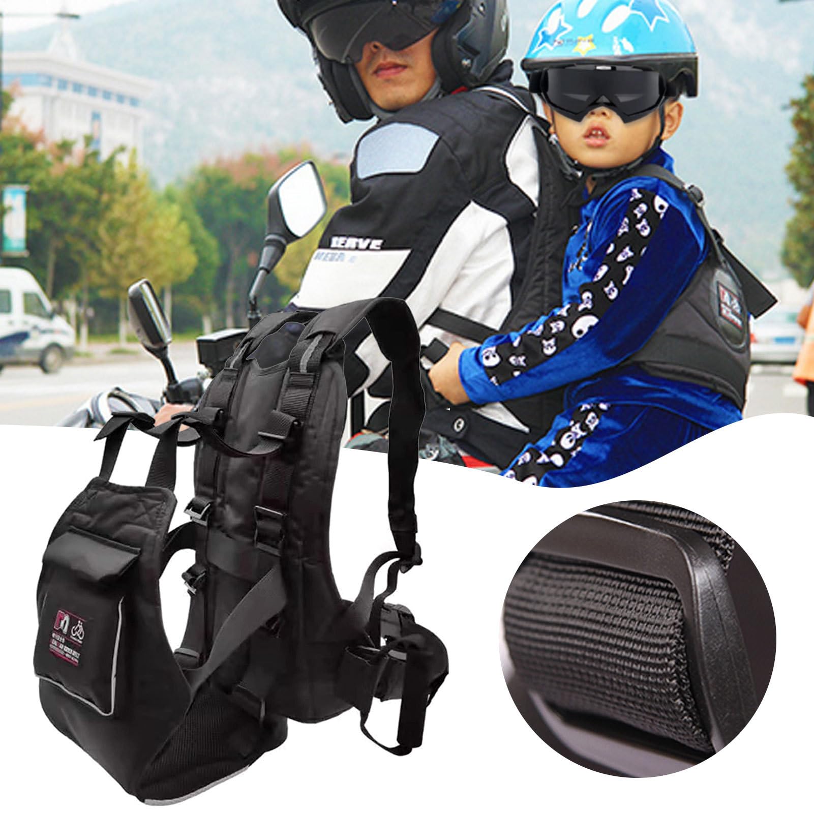 Arnés de seguridad para motocicletas infantiles, correa ajustable para con asas diseño de banda reflectante, eficaz evitar correas y accesorios de bicicleta suciedad