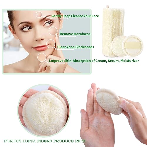 Miniatura 2 de 10 paquetes de esponjas de lufa exfoliantes loofa limpiador y masajeador para la cara 100 natural ecológico para hombres y mujeres limpieza facial y