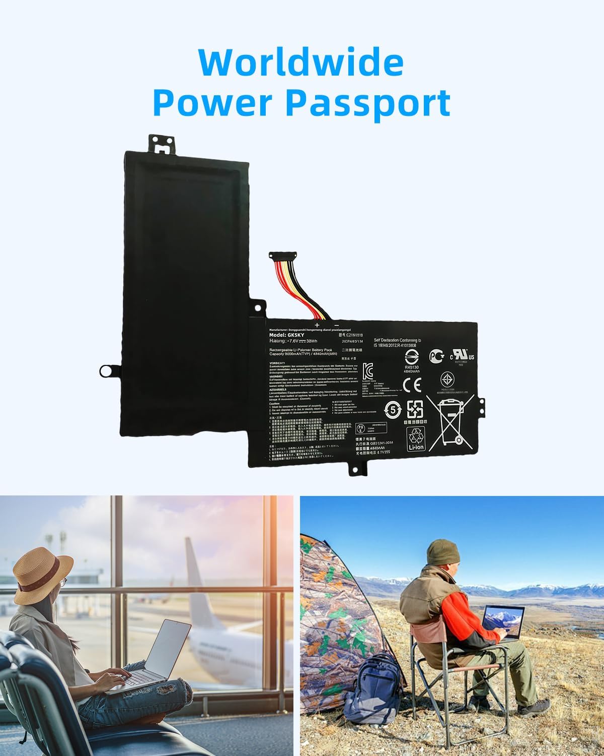 38Wh C21N1518 Laptop Battery Replacement for Asus for VivoBook Flip TP501UB TP501UA TP501UQ Series C21PQ91 0B200-01850000M High Performance