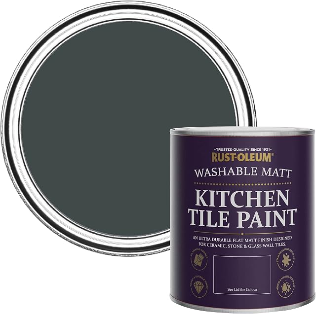 Rust-Oleum Black water resistant Kitchen Tile Paint in Matt Finish - Black Sand 750ml