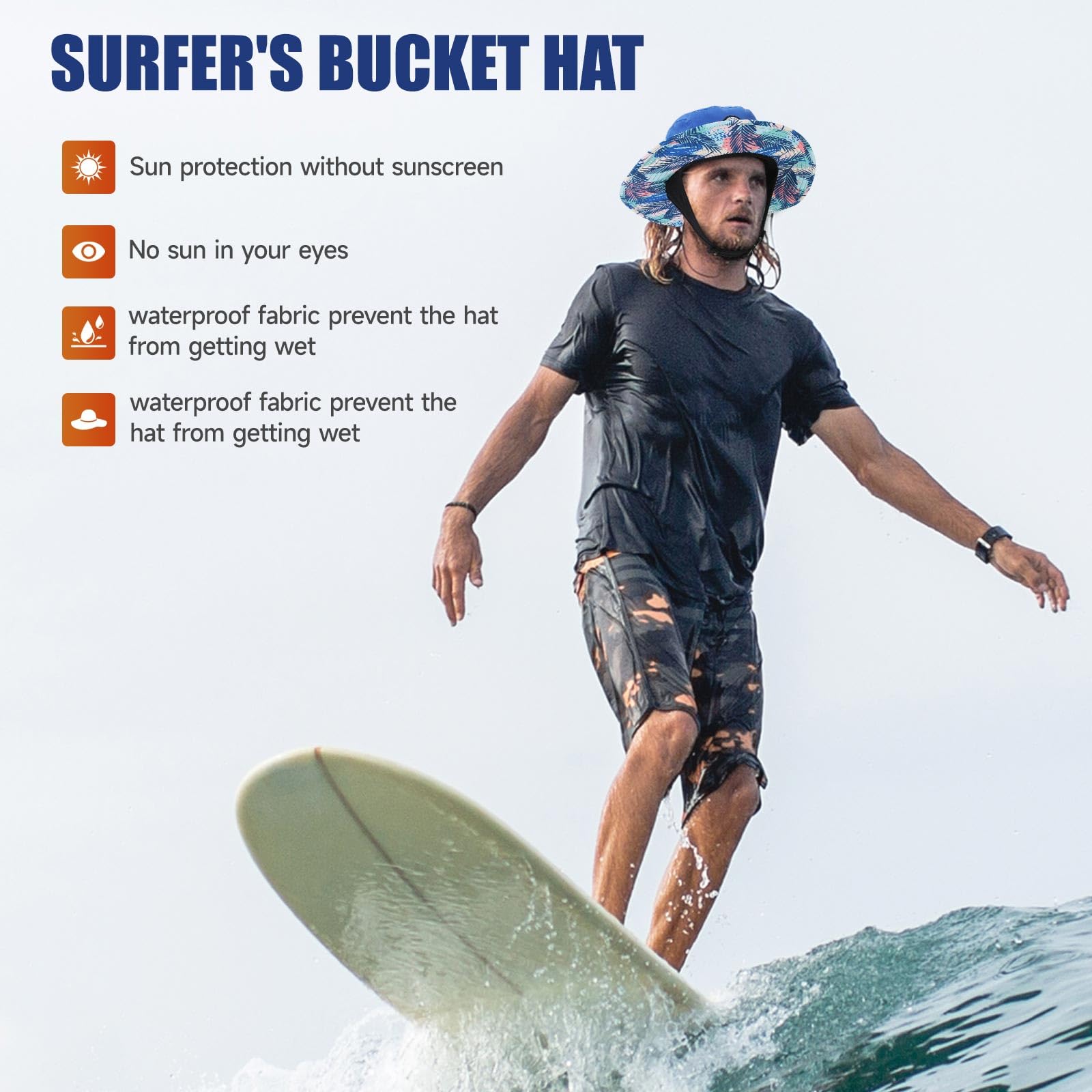 Tontron Cappello da surf con sottogola e patta per il collo, per surf, SUP, kayak e sport acquatici