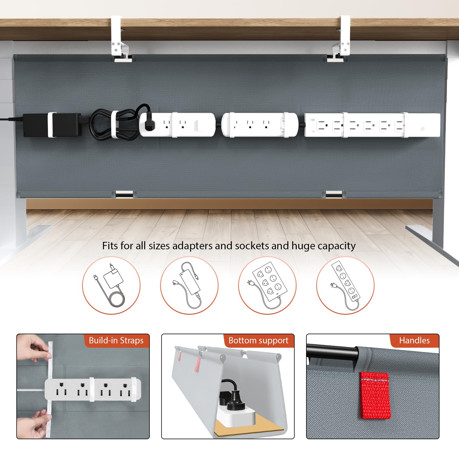 Univivi Kabelkanal Schreibtisch Grau, 120cm Ohne Bohren Kabelmanagement Schreibtisch Fexibel Oganizer, Klemmen/Schraubmontage, Stabiles Wasserfestes Kabeltray für Büro und Zuhause