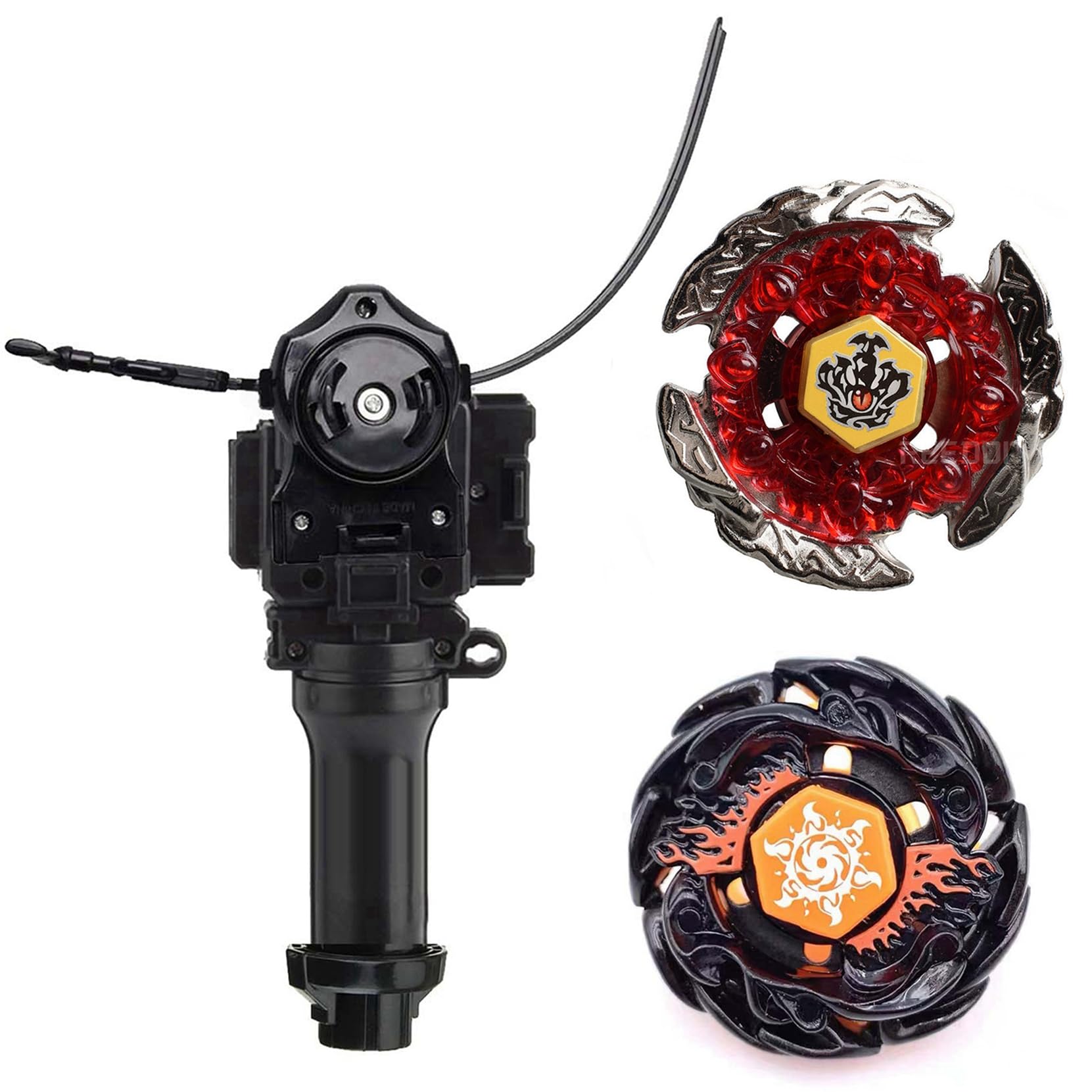 Bay Battling Toys - Bey Battle Gaming Top Blade High Performance Fight Fusion Toy BB116C Hell Crown 130FB + Black Sun Theatre Black Sol Blaze V145AS with Ripper Launcher & Grip (BB-116C+Black Sun)