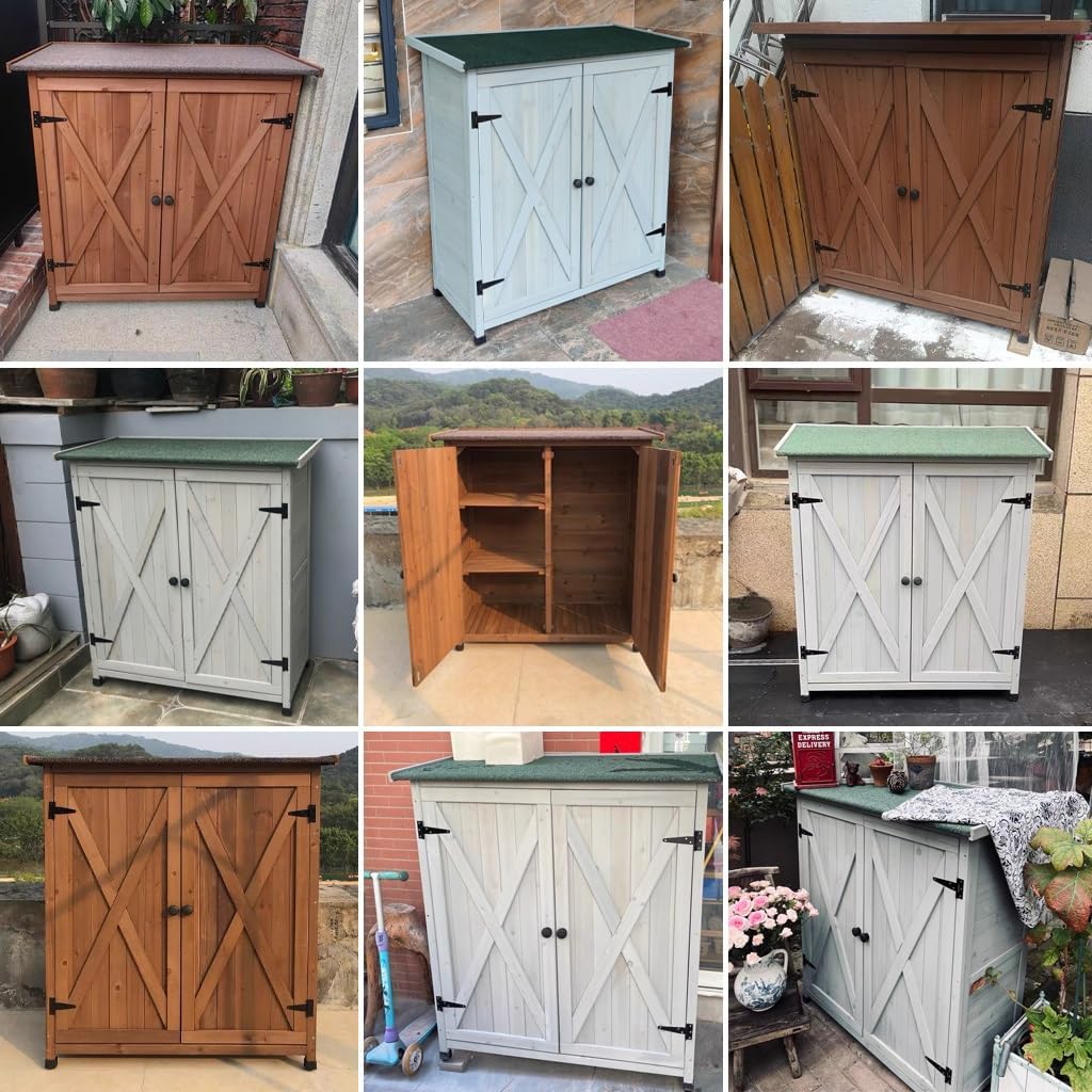 Outdoor Potting Bench Work Station Table with Storage Cabinet & Shelves - Garden Patio for Plants, Tools & Supplies - Gray Garden Shed,Grey-110X55X100Cm