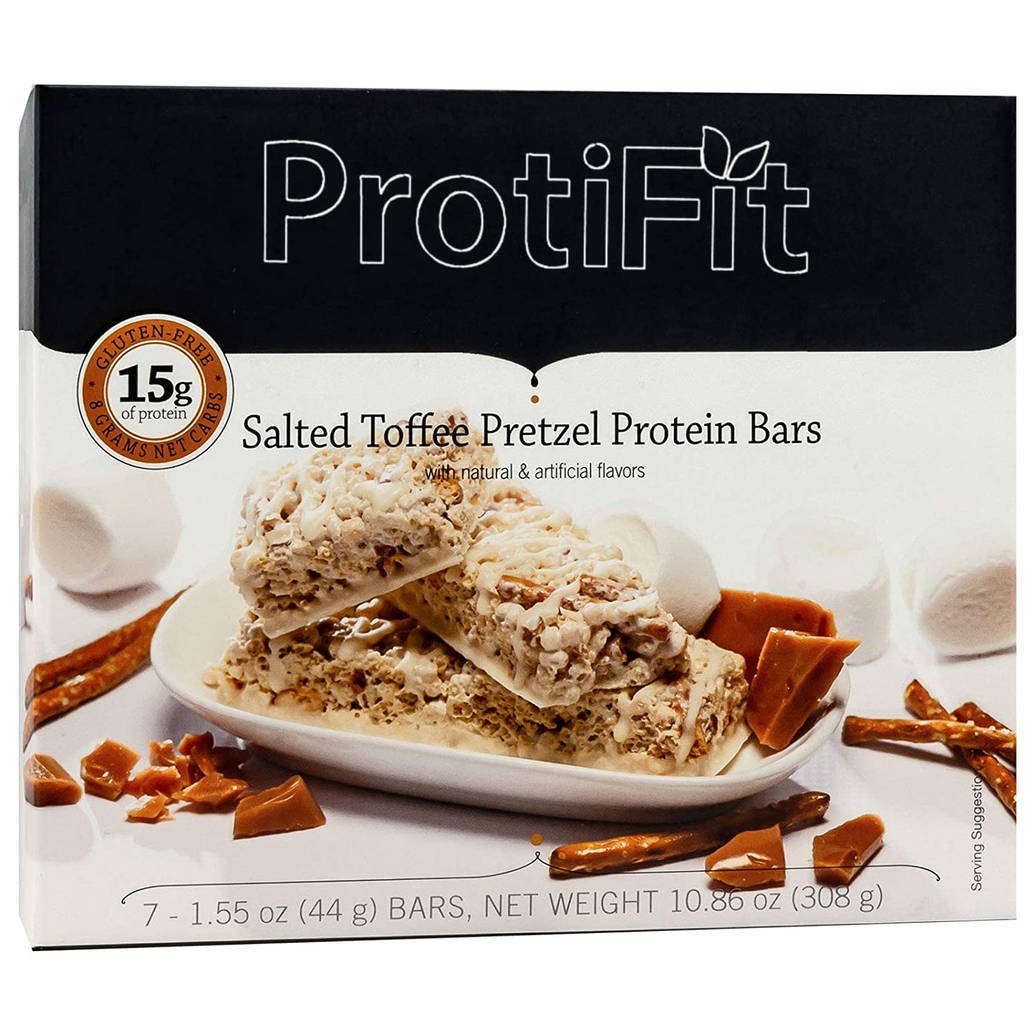Proti Fit - Barrita baja en calorías para dietas saludables, 15 g de proteína, baja en carbohidratos y azúcar, 7 raciones por caja (caramelo salado)