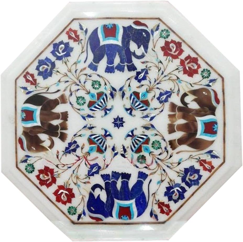 crafts look White Marble Elephant and Flower Design Marble