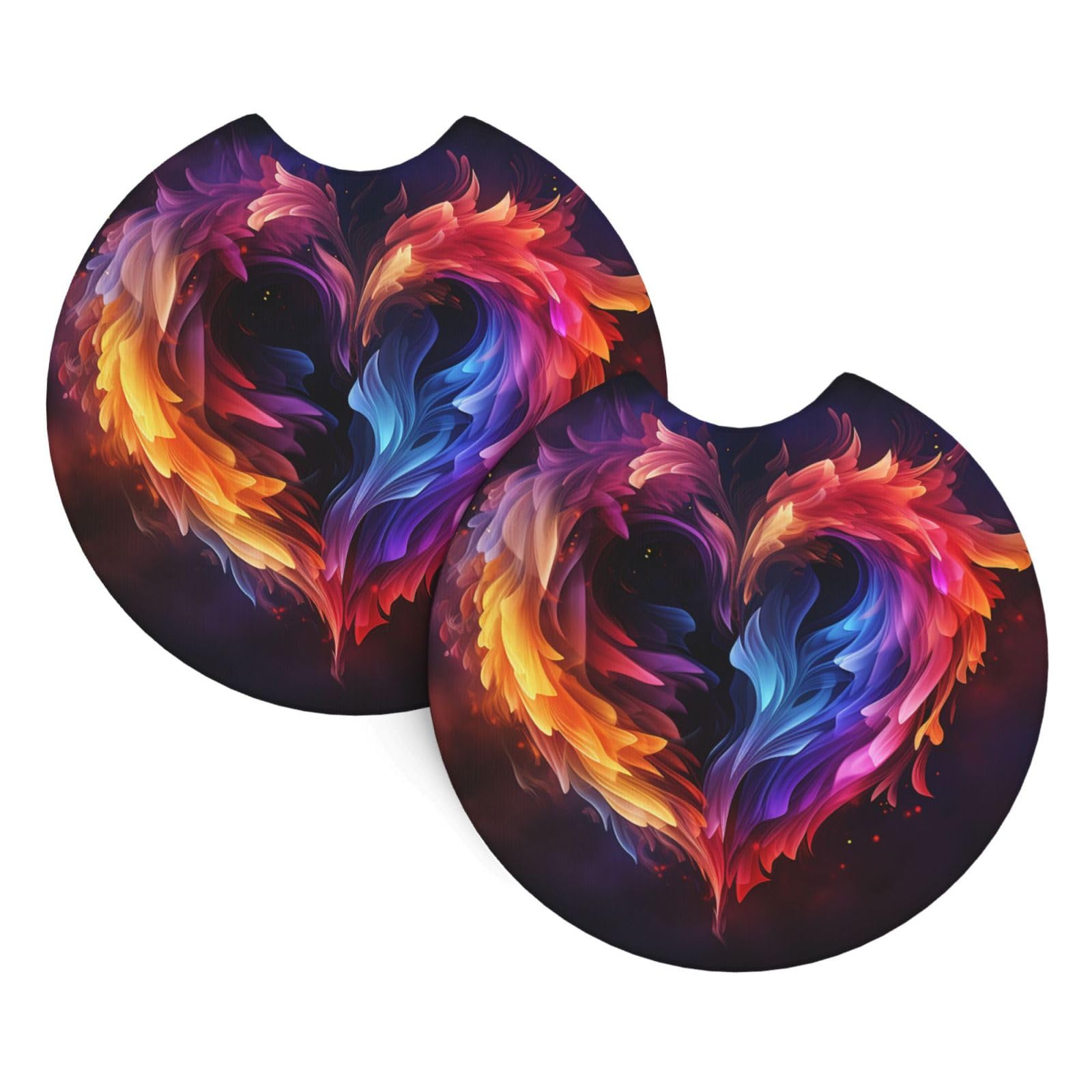 2PCS Car Coaster for Cup Holders Universal Auto Cup Mat Rainbow Heart Cup Coaster Pad 2.7" Waterproof Neoprene Non-Slip Cup Holder Coasters Car Interior Accessories for Women Men