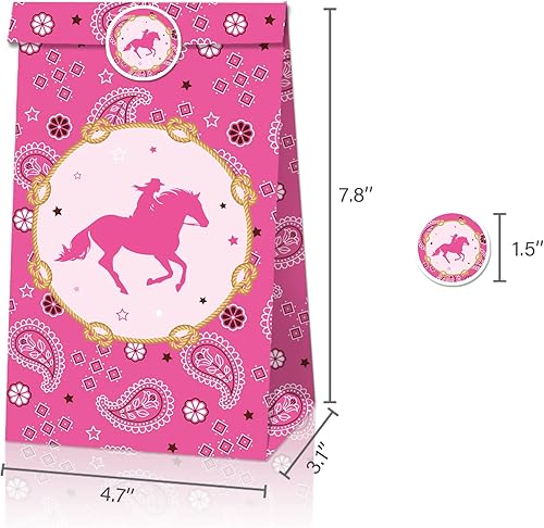 Miniatura 6 de NA - 12 bolsas de regalo para fiesta de vaquera, bolsas de regalo de vaquera occidental con calcomanías para fiesta temática de vaquera occidental,