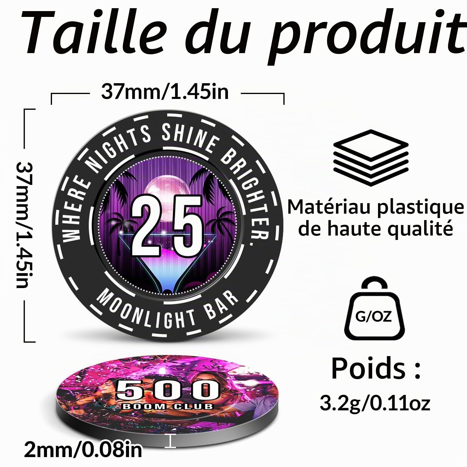 100 à 1000 Jetons de Poker Personnalisables - Impression Recto Verso en Couleurs - Idéal pour Bars, Entreprises & Événements