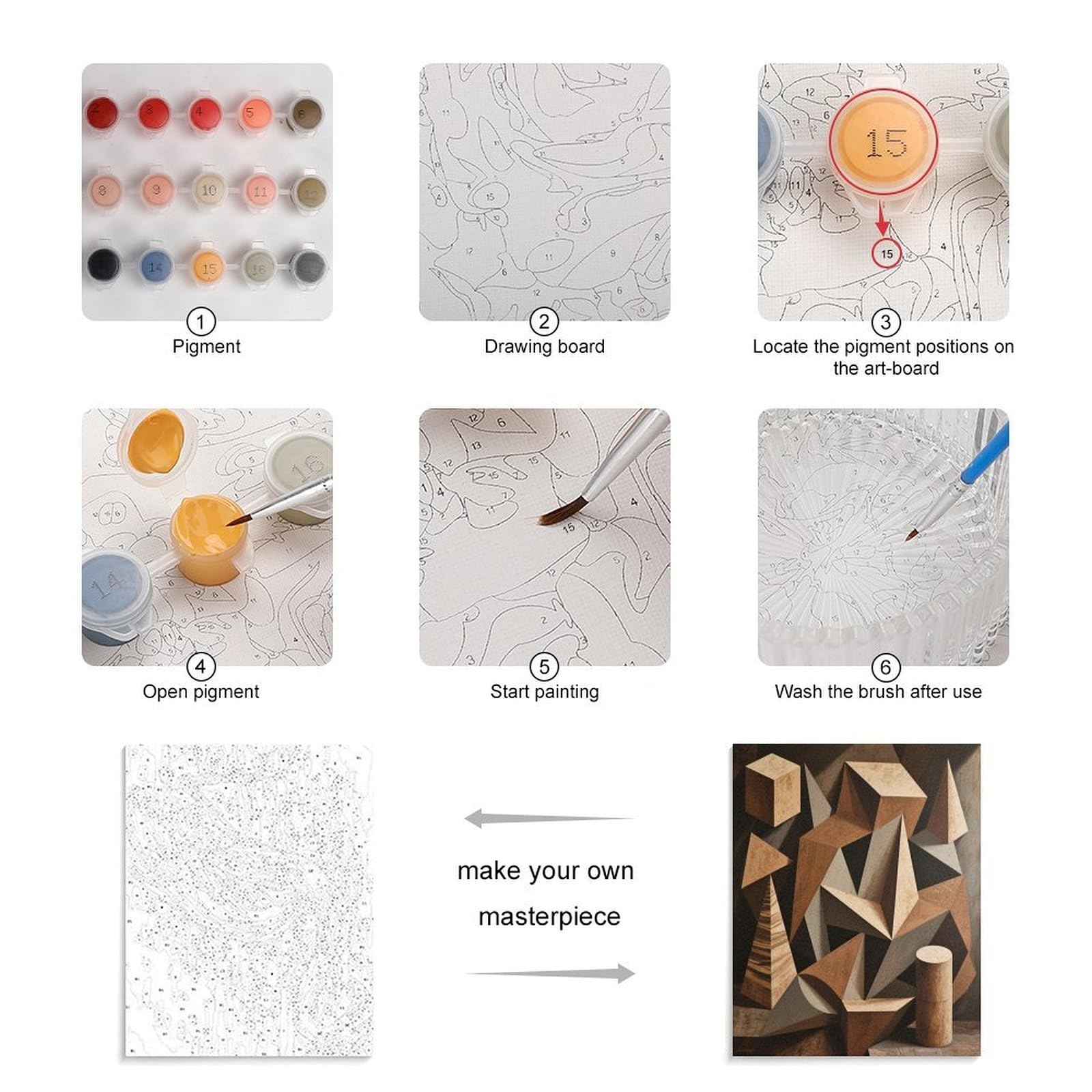 KOAYUBFC Geometrie Malen nach Zahlen Kit für Erwachsene Anfänger Erwachsene Malen nach Zahlen Kits auf Leinwand DIY Acryl Ölfarben Malerei mit Pinseln für Geschenk Home Wall Decor