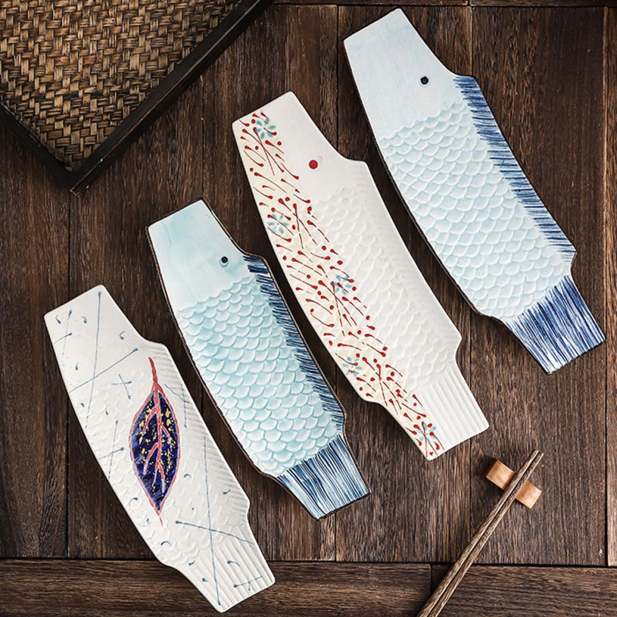 Garneck Plat à Sushi Design Japonerie Classique en Céramique Forme de Poisson, Facile à Nettoyer pour Décoration et Repas en