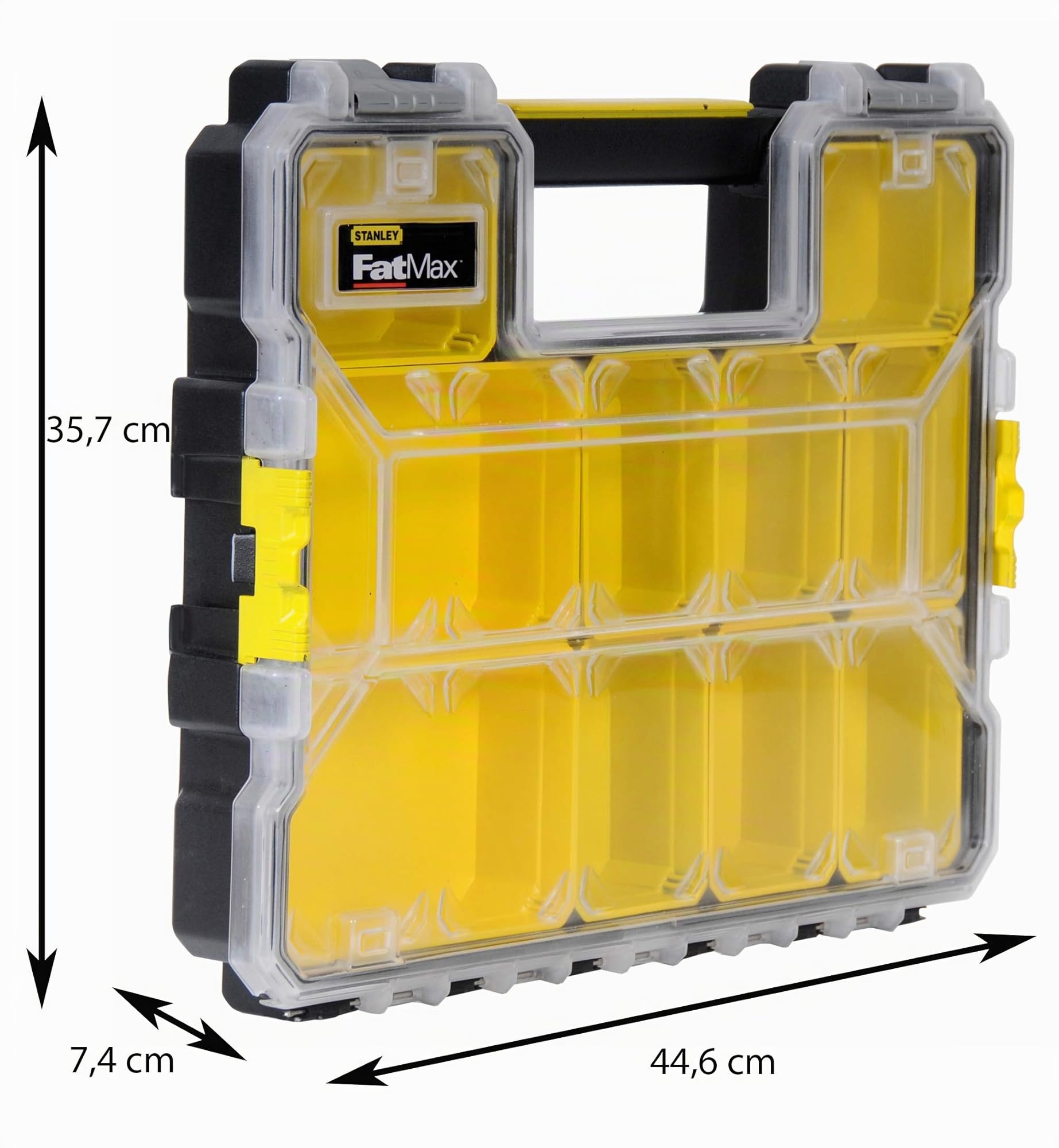 Stanley 1-97-519 Rangement Organiser Gamme FatMax - Etanche - Polycarbonate Incassable - 10 Compartiments Amovibles - Fermoirs Métallique Anticorrosion - Capacité 10 Litres