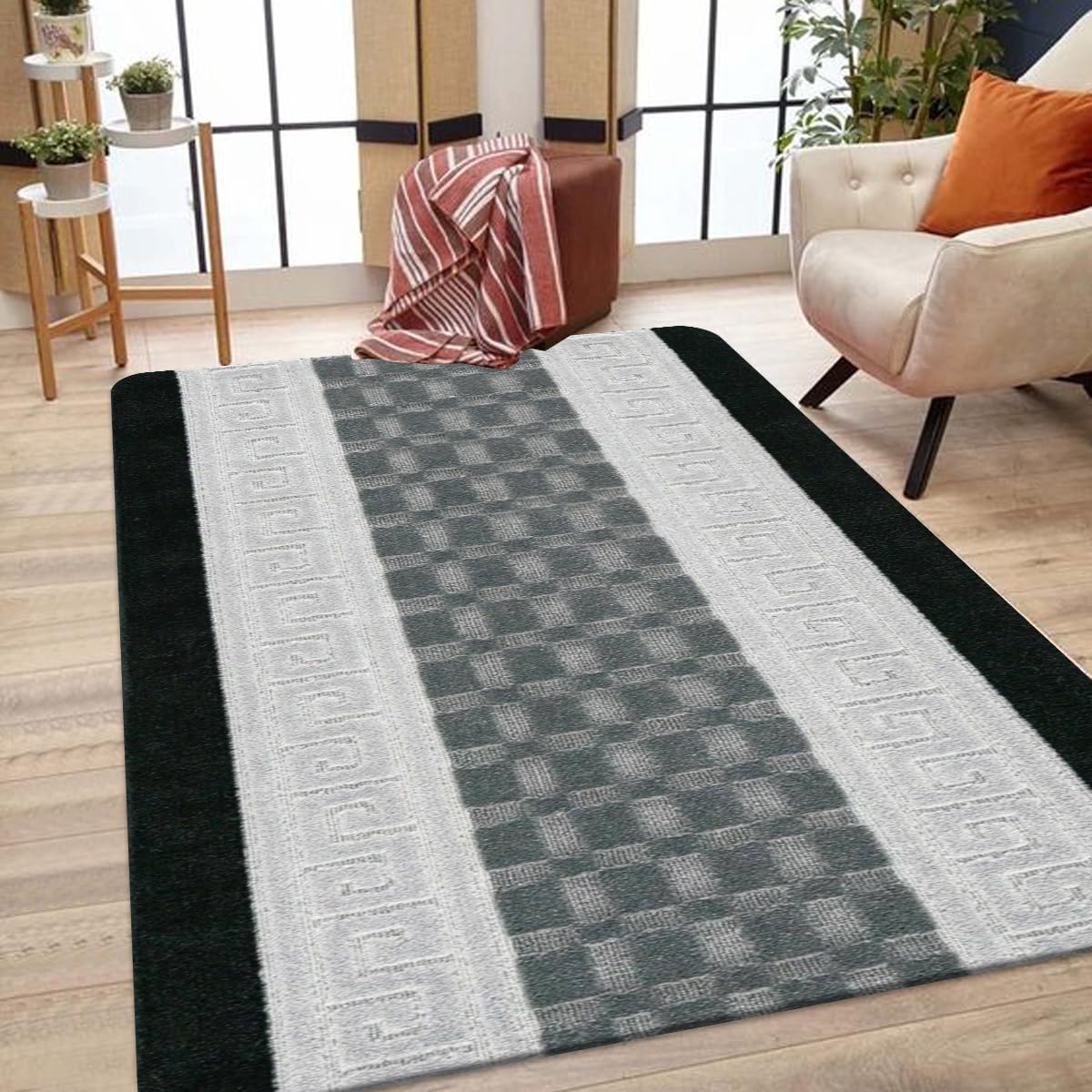 Fit Even Gel Back Rug – Large Washable Non-Slip Carpet for Living Room, Bedroom, Lounge, Dining, Kitchen Fluffy Thick Soft Modern Indoor Floor Rugs (Black Grey, 120x150 cm) — image 1