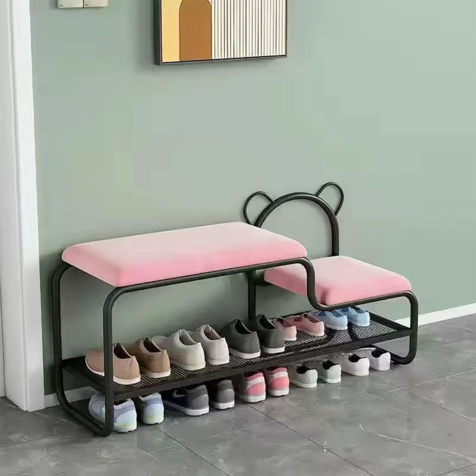Metalowy stojak na buty ławka z tapicerowanym schowkiem na buty dziecięce wyściełana otomana do salonu i przedpokoju meble 120 cm x 45 cm x 32 cm konstrukcja oszczędzająca miejsce