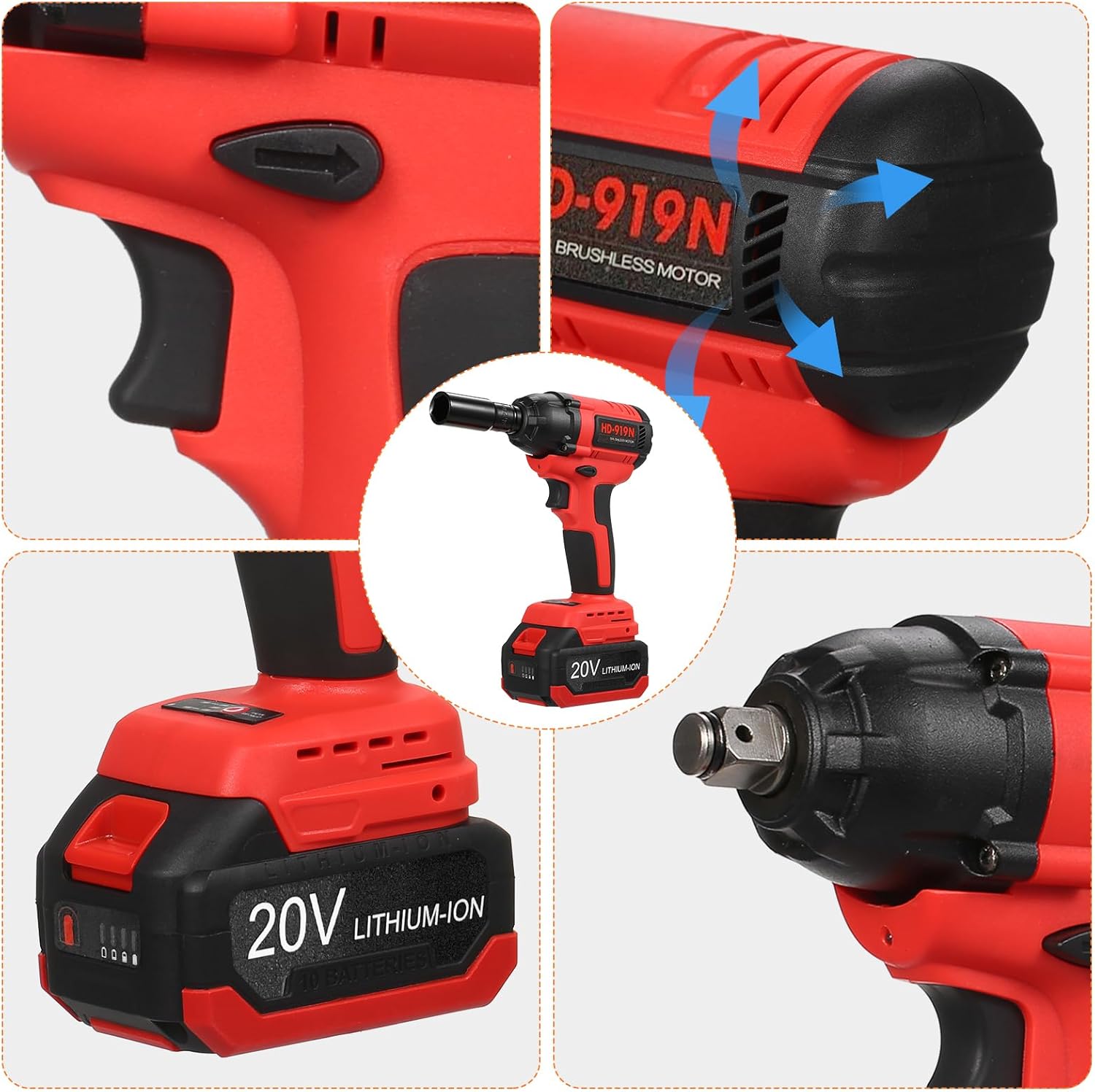 Brushless Cordless Impact Wrench Set, 1/2 inch, 320 ft-lbs / 430N.m Max Torque, Includes 3.0A Li-ion Battery and 8 Impact Sockets for Car Tires