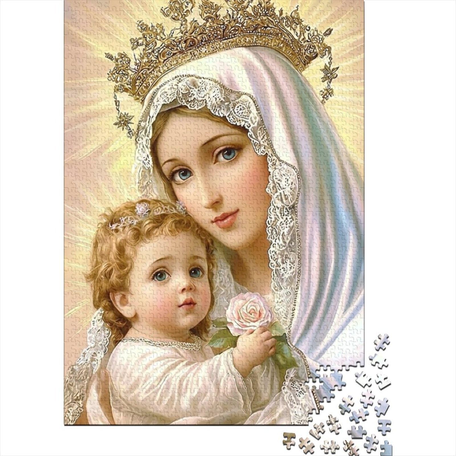 holy mother and child 1000 piece jigsaw puzzle paperboard adult religious painting art home decoration stress relief activity gift idea