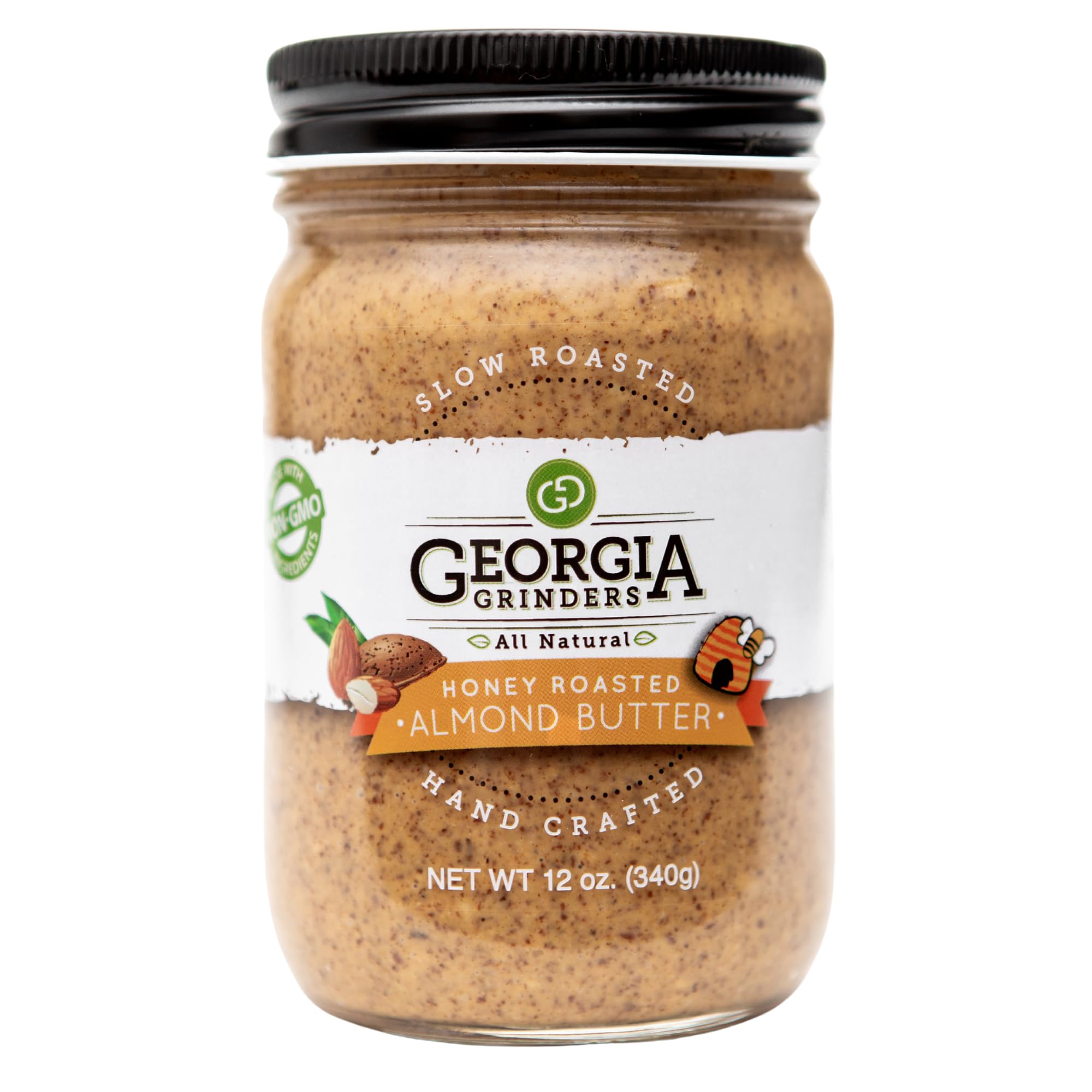 Georgia Grinders Honey Roasted Almond Creamy Gourmet Nut Butter Spread, Non-GMO, Gluten Free, No Palm Oil, No Added Sugar, Vegan Friendly, 12 Ounce (1 Pack)