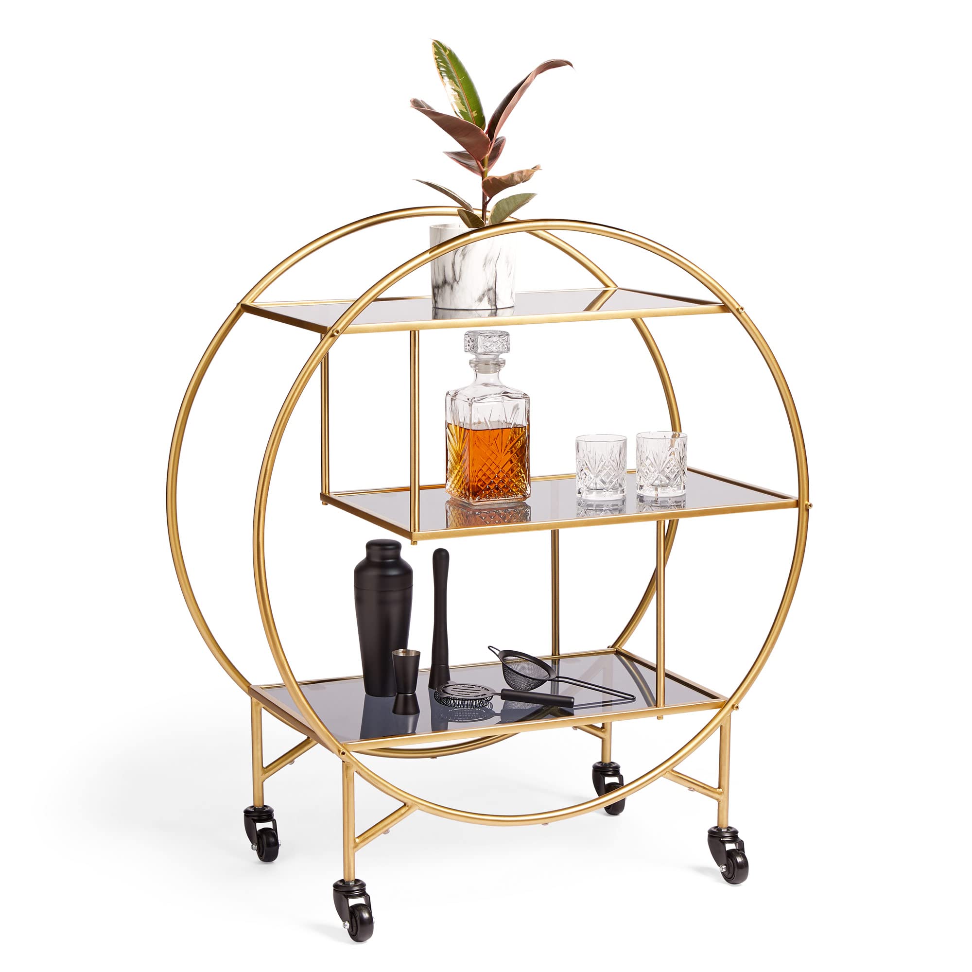 Buy VonHaus Gold Drinks Trolley 3 Tier Bar Serving Cart on wheels