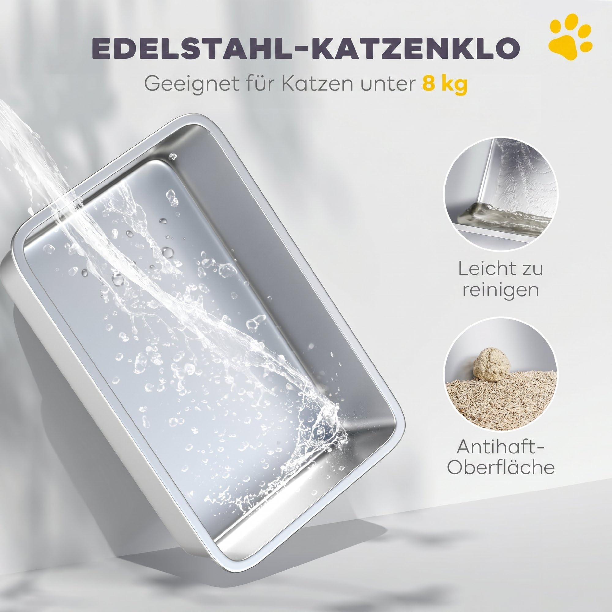 PawHut Katzenklo mit Deckel für Katzen bis 8 kg 60,4x40,4x41,8 cm Hellgrau | Edelstahl, Katzentoilette mit Haube, Schaufel, Deodorierungsbeutel, Doppelgänge Katzentoilette