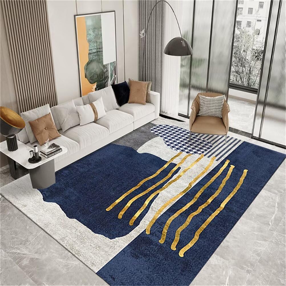 Tapis chambre gamer bleu et gris 70x140 cm au style géométrique