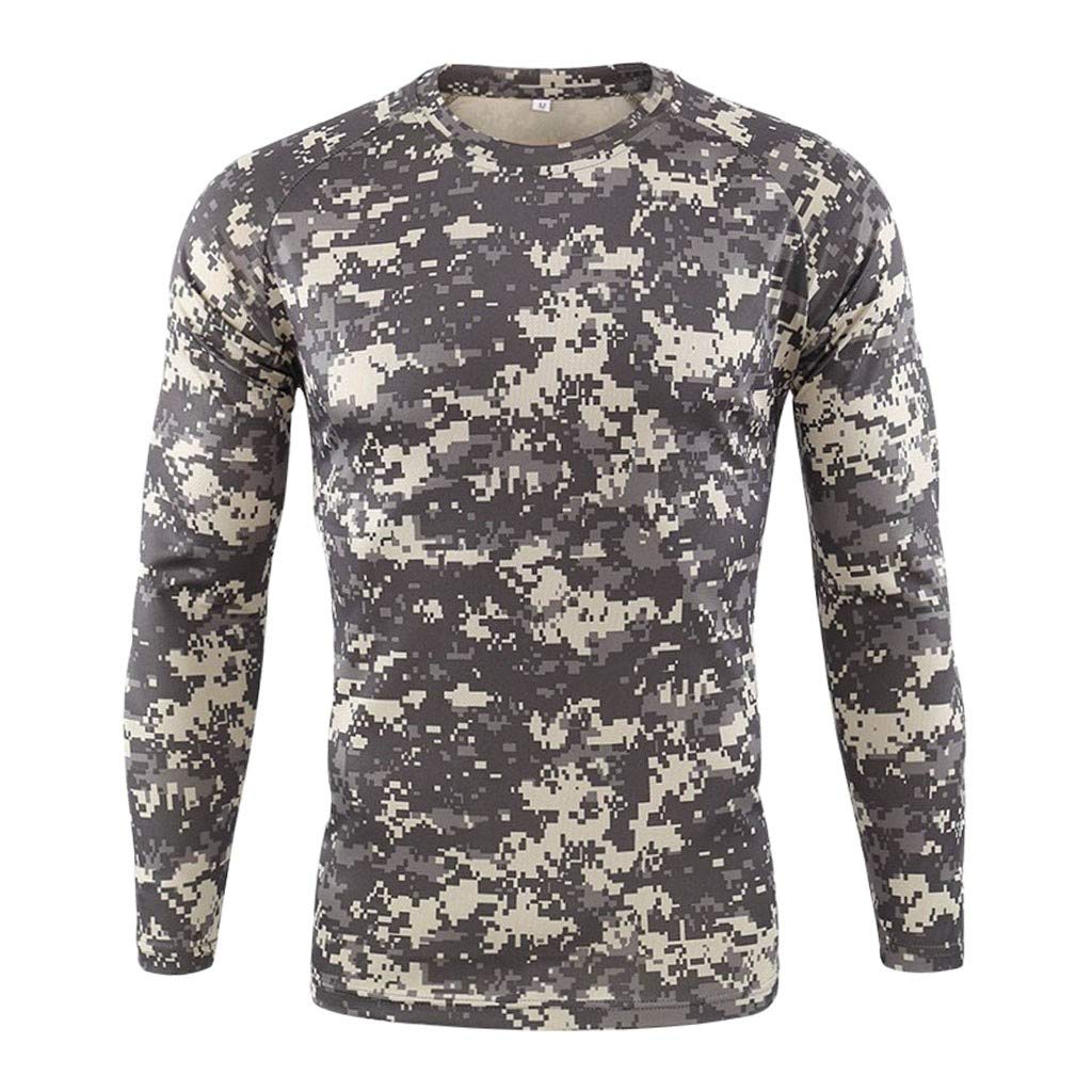Men's Camouflage Hunting Shirts Long Sleeve Outdoor Sport Camo T Shirt Slim Fit Tactical Military Walking Hiking Tees