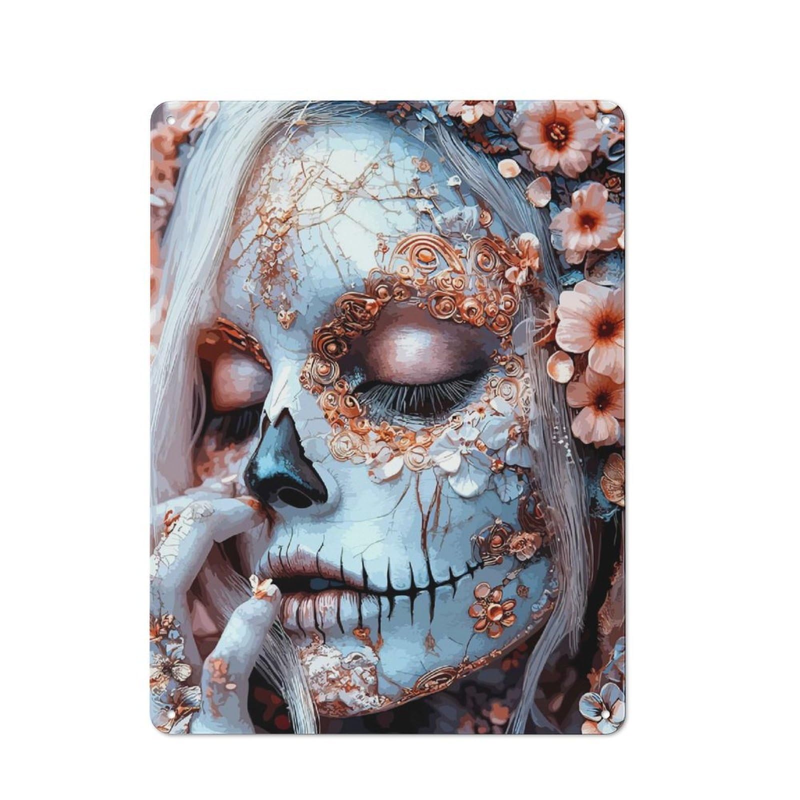 Junmoney Day Of The Dead Floral Skull Vintage Decorative Metal Plaque 40X30cm, Garden Room Wall Plaque For Shed, Garden Room, Porch Or Garage