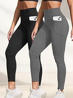 2 Pack Leggings with Pockets for Women, Buttery Soft High Waisted Tummy Control No See Through Workout Yoga Pants