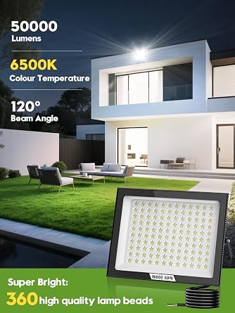 Flood Lights Outdoor 500W,50000LM Super Bright LED Floodlight Outdoor,6500K Cool White Security Light,IP66 Waterproof Wall Light for Garden, Garage, Yard, Parking Lot, Warehouse [Energy Class F]