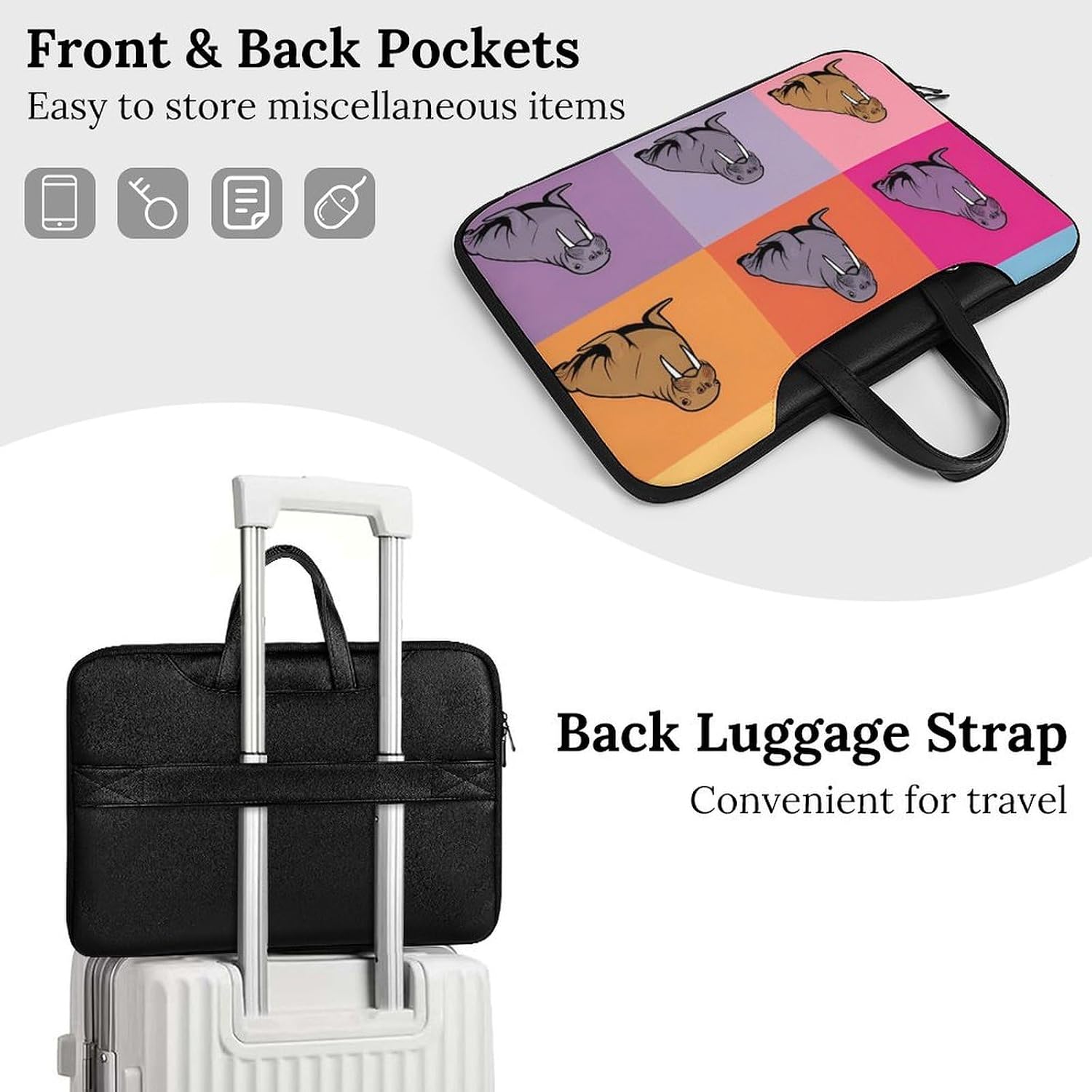 Cute Cartoon Walrus PU Shockproof Laptop Tote Bag image 4