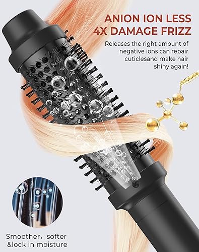 Miniatura 3 de Ukliss Cepillo térmico de 1.5 pulgadas, moldeador de pelo de cerámica de iones negativos, 9 ajustes de temperatura y doble voltaje para brillo sin