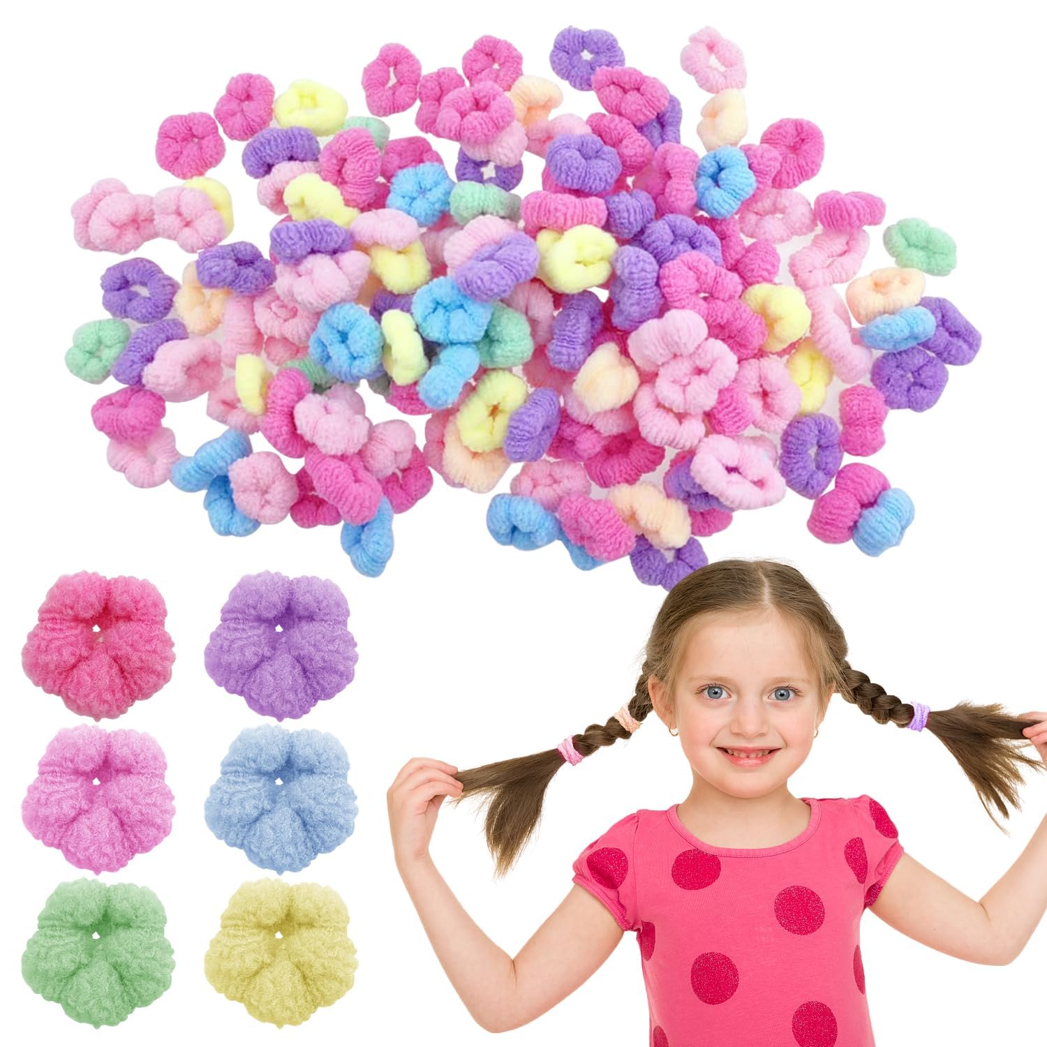 Diversa Hair Elastic Bands for Girls, 100 Pieces, Multicolour Mini Seamless Ponytail Holders, Bobbles for Toddlers, Tiny Rubber Bands, Hair Accessories for Girls