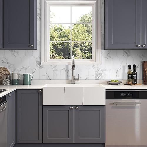 Miniatura 9 de Azulejo de piedra para cocina, despegar y pegar, azulejos autoadhesivos hexagonales largos, mármol de carrara blanco en azulejos decorativos de