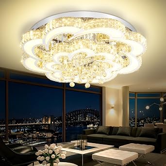 Flashing God 40inch Chrome Crystal Chanderliers for Living Room Modern Ceiling Chandelier for Dining Room LED Dimmable Lighting 2700k 4500k 6000k