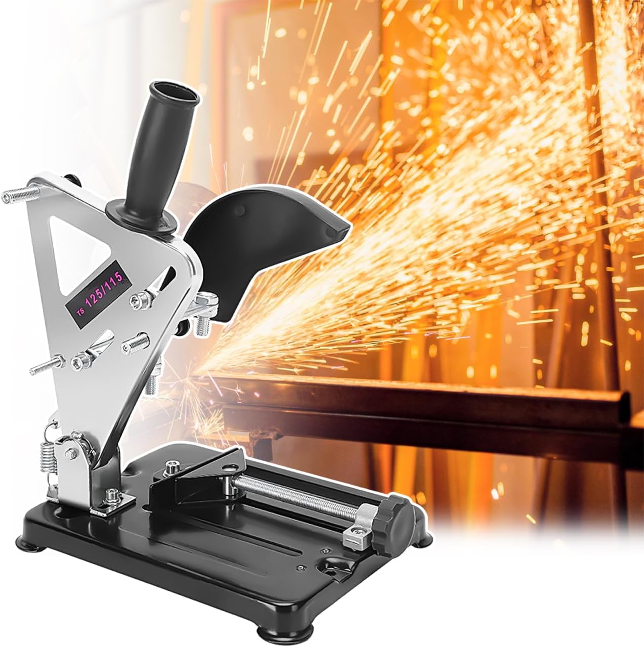 Operitacx Angle Grinder Stand, 45 Degree Clamp Grinding Machine Holder Bracket with Slide Handle Cast Iron Base - for 100/115/125mm Angle Mill, Perfect for Metal, Ceramic & Stone Work