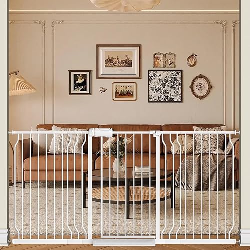 Miniatura 10 de TSAYAWA Puerta para bebé extra ancha con puerta, 52.76 ~ 62.2 pulgadas de ancho, montada a presión, sin taladro, puerta de metal con cierre Negro