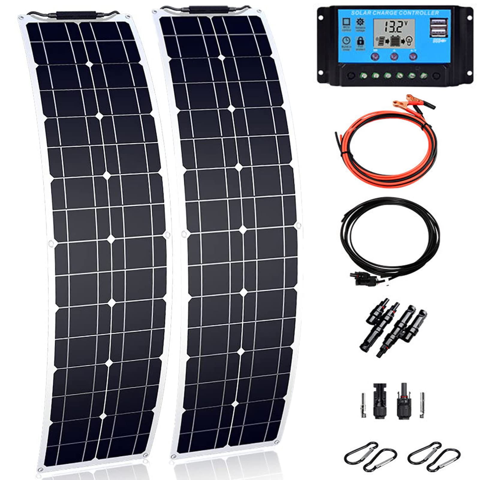 Elastyczny zestaw solarny 100W 15V, monokrystaliczny panel słoneczny, przenośna ładowarka słoneczna, fotowoltaiczny moduł słoneczny do kampera, łodzi, namiotu