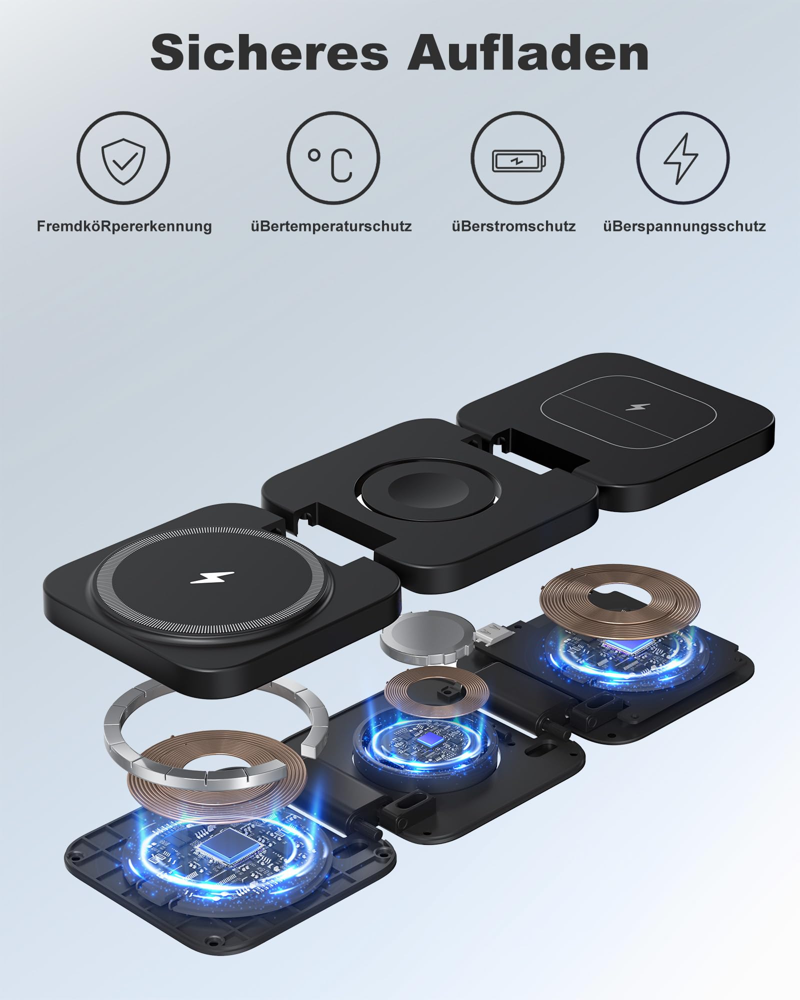 KU XIU X55 Induktive Ladestation für Samsung, 3 in 1 Wireless Charger für Samsung S25 Ultra S24 S23 Z Flip Fold, Kabellose Ladegerät Faltbare für Galaxy Watch 7 6 5 4 3 und Galaxy Buds