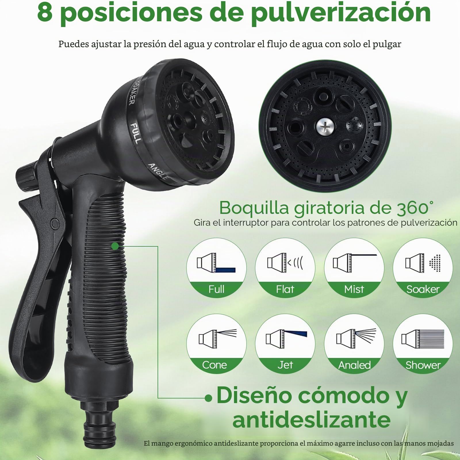 Manguera Extensible 30m, Mangueras Jardineria Flexible con Pistola Rociadora de 8 Funciones y Conectores de Latón de 1/2 y 3/4 Pulgadas, para Jardín Grande, Lavado Coche Casa, Negro