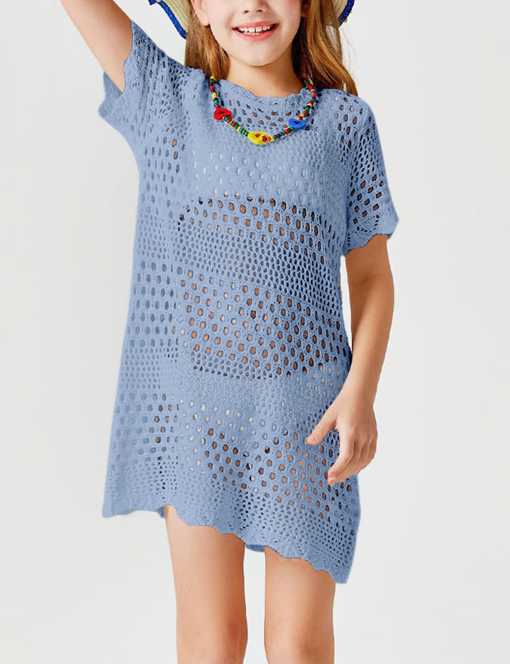 Amarmia Girls Swim Cover Up Crochet Bathing Suit Cover Ups Short Sleeve Summer Beach Dress