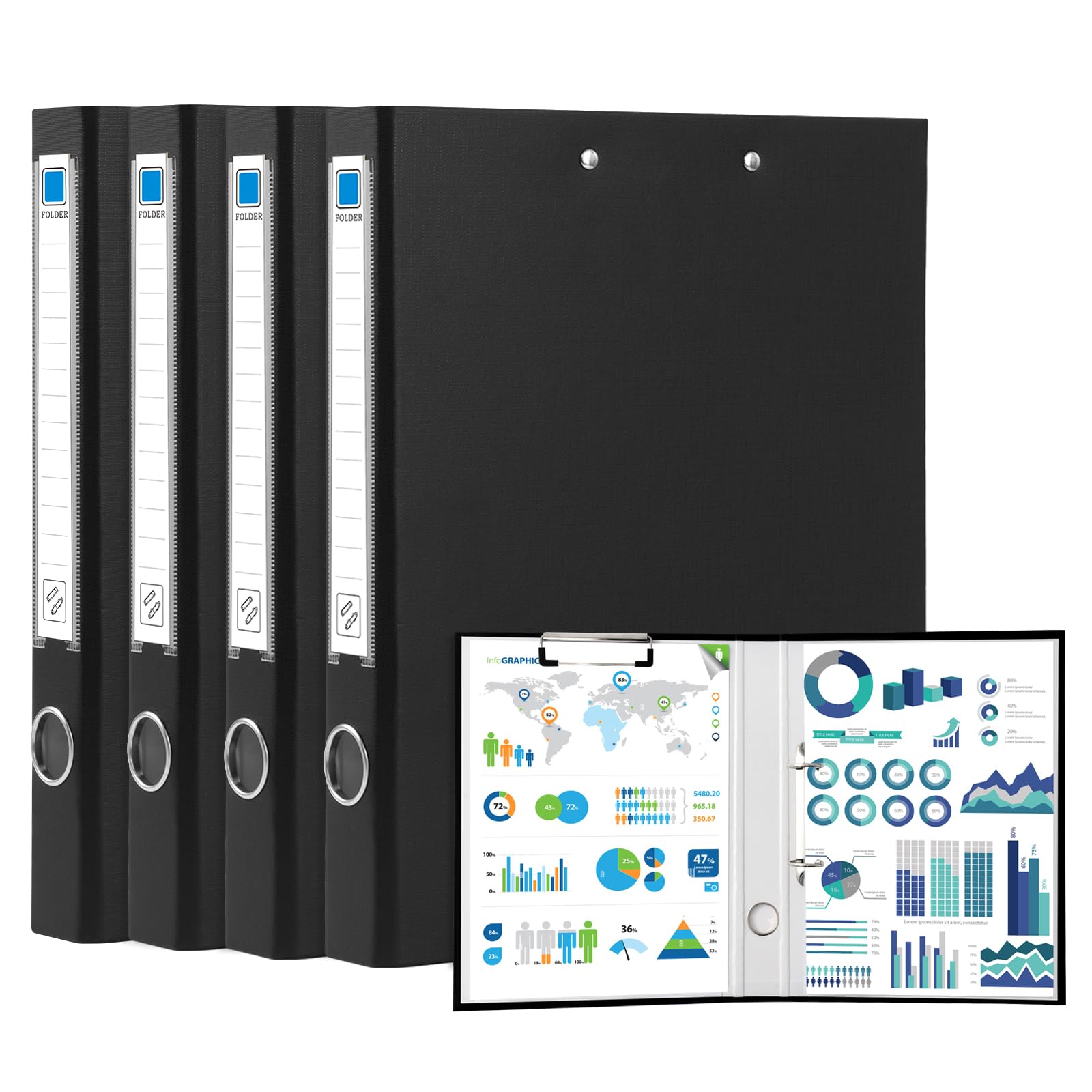 GUOKOFF Classeurs à 2 Anneaux, 4 Pcs Porte Bloc A4 Avec Pince Classeurs Anneaux En Porte Bloc A 1157933