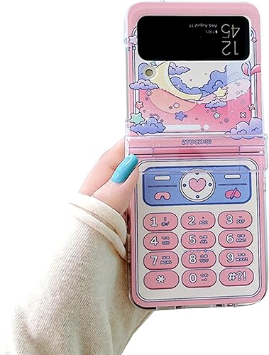 Funda para Samsung Galaxy Z Flip 4 con estampado retro, diseño de luna y corazón de amor para Z Flip 4, color rosa
