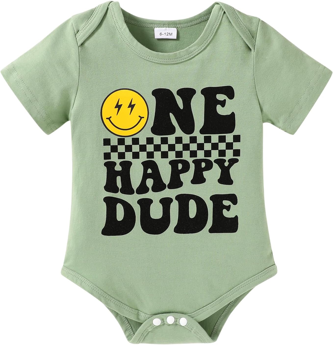 Happy Town Boy Baby First Birthday Outfit Short Sleeve Romper One Happy Dude Bodysuit 1 Year Old Gift Smiley Face Clothes