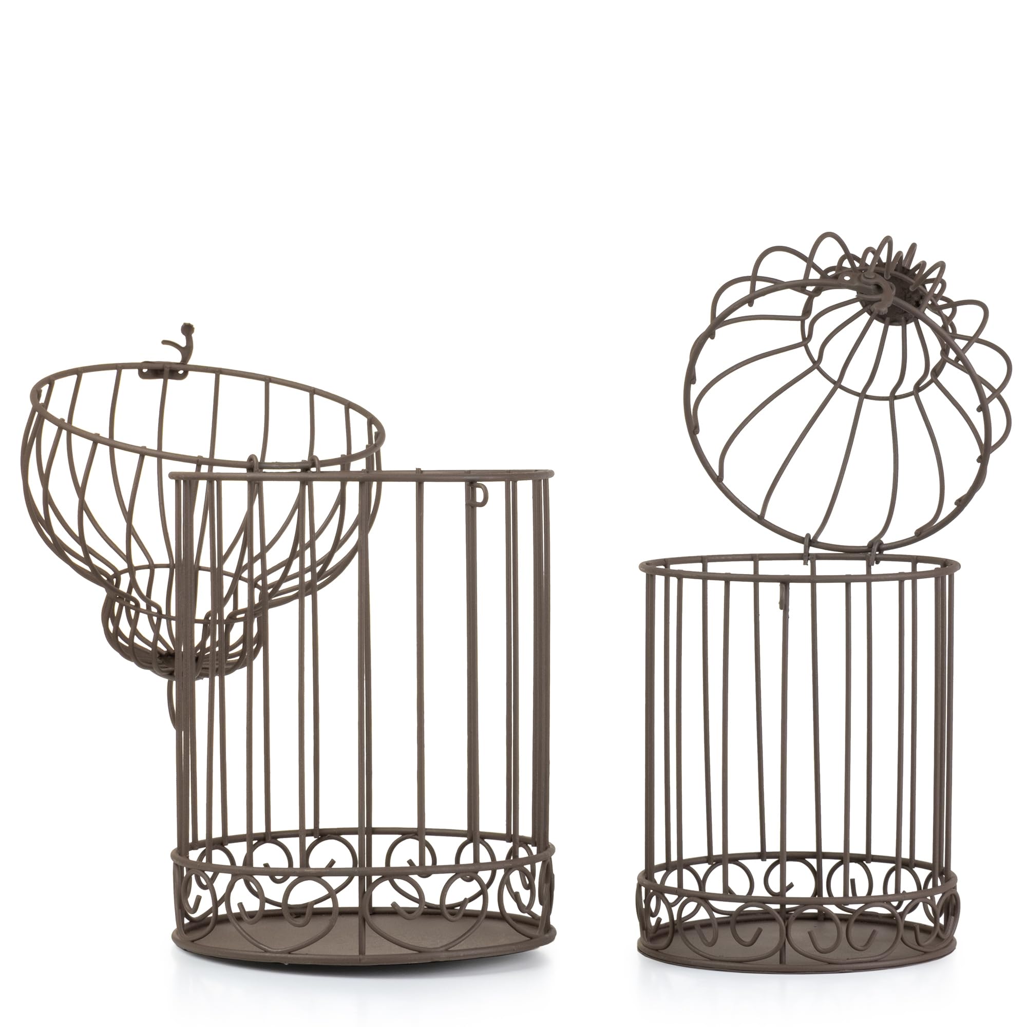 Dekorativer Vogelkäfig 2er Set aus Metall antik braun Vintage Deko Käfige groß 39,5 x 19 cm klein 35 x 16 cm zum Stellen oder Aufhängen für Innen und Außen
