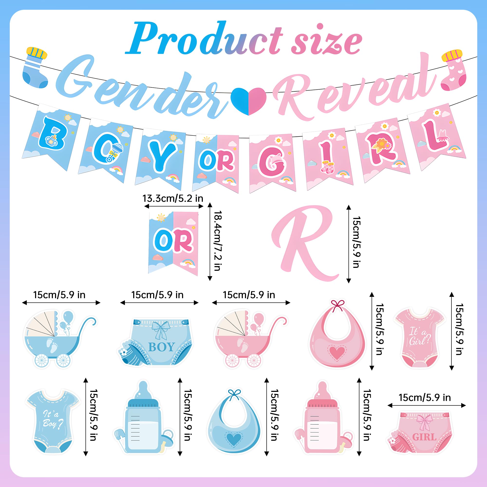 Baby Shower Gender Reveal Decoration, 12 Pcs Pink and Blue Boy or Girl Banners, Gender Reveal Letter Banner - Image 2