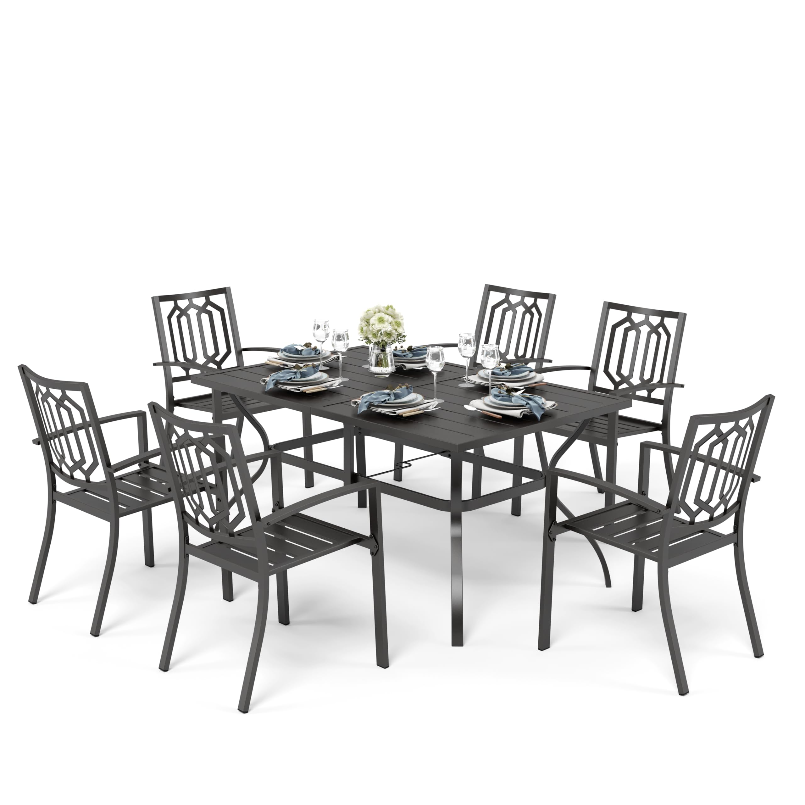 PHIVILLA Garden Table and Chairs Set of 6 Patio Table Chairs Metal Outdoor Bistro Garden Furniture Sets Weather-resistant (Style4)
