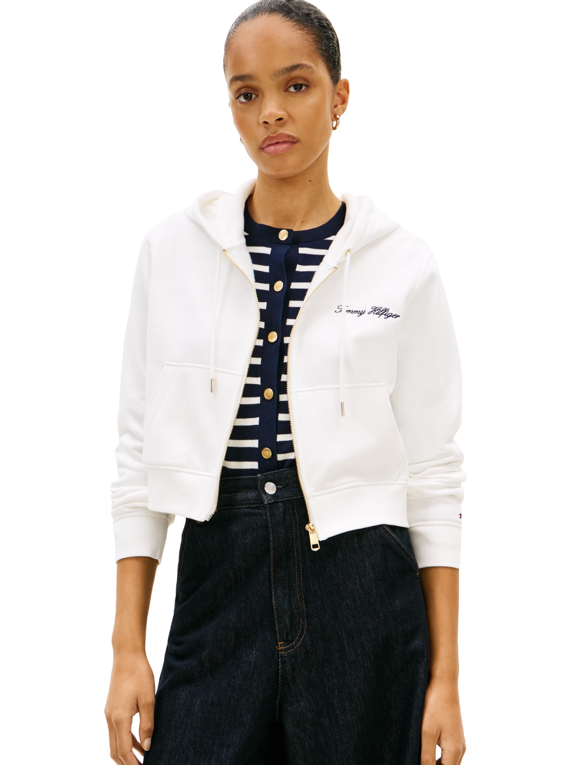 Photo 1 of ***STAINED***Tommy Hilfiger Women's Zip Through Hoodie with Script Logo, Ecru X-Large