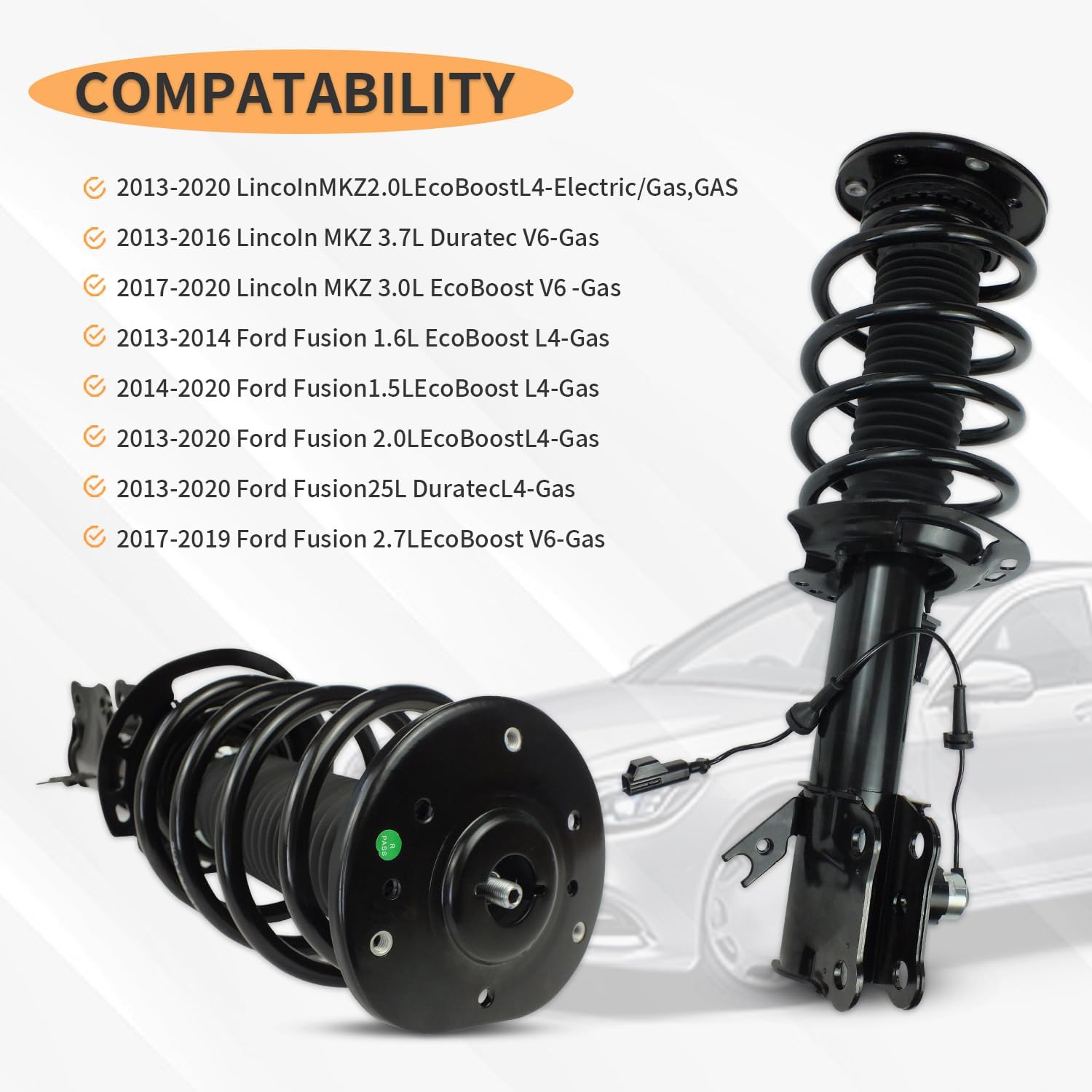 Front Complete Strut Shock Absorber Assembly Compatible with 2013-2020 Lincoln MKZ [2.0L 3.0L 3.7L], for 2013-2020 Ford Fusion [1.5L 1.6L 2.0L 2.5L 2.7L] EG9Z18124D EG9Z18124C(Front Struts)